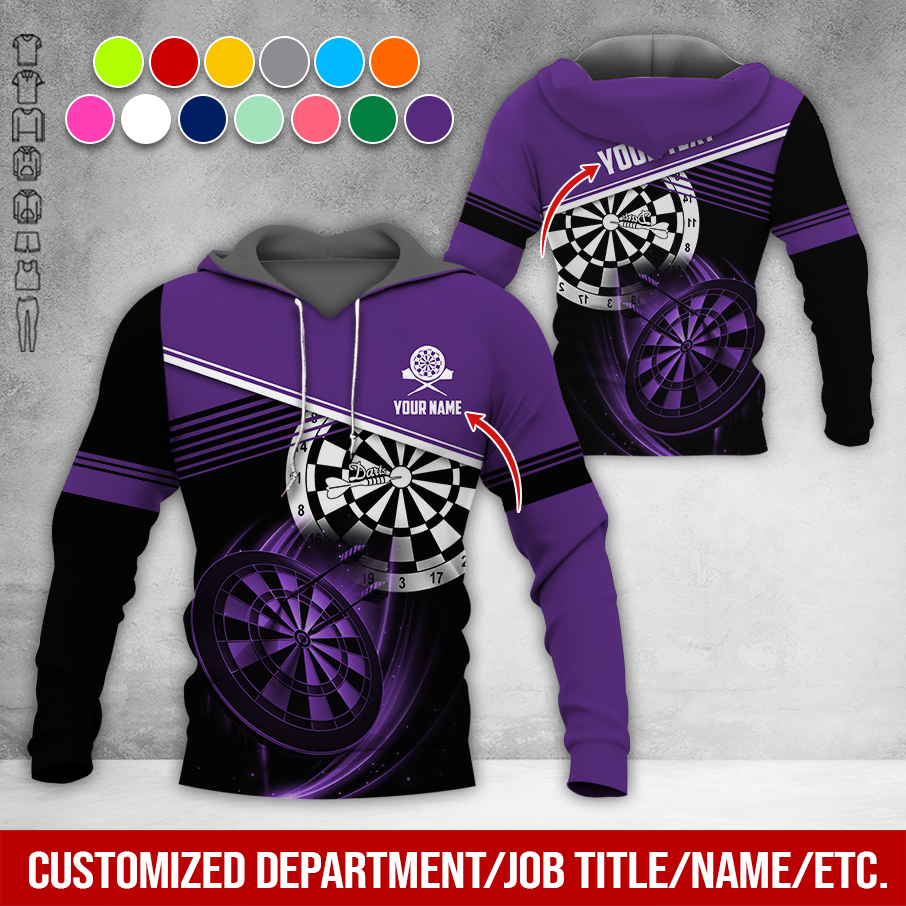 Customized Name & Text Darts Premium Hoodie, White Line & Darts Pattern Hoodie, Perfect Gift For Darts Lovers, Darts Player