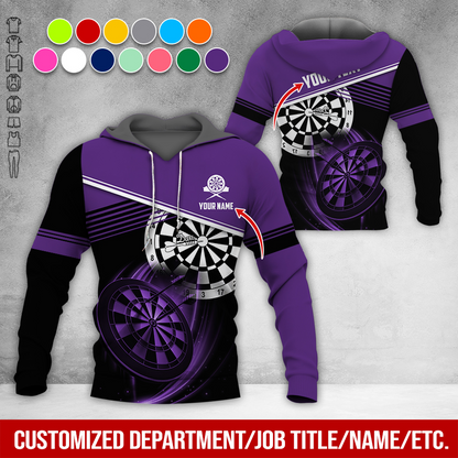 Customized Name & Text Darts Premium Hoodie, White Line & Darts Pattern Hoodie, Perfect Gift For Darts Lovers, Darts Player