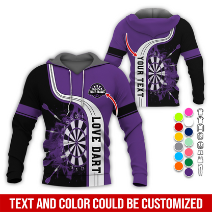Customized Name & Text Darts Premium Hoodie, Darts Pattern Colorful Hoodie, Perfect Gift For Darts Lovers, Friend, Family