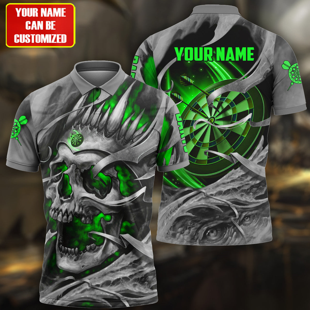 Customized Darts Men Polo Shirt, Personalized Name Multicolor Teal Skull Darts Polo Shirt For Men - Gift For Darts Players, Darts Lovers