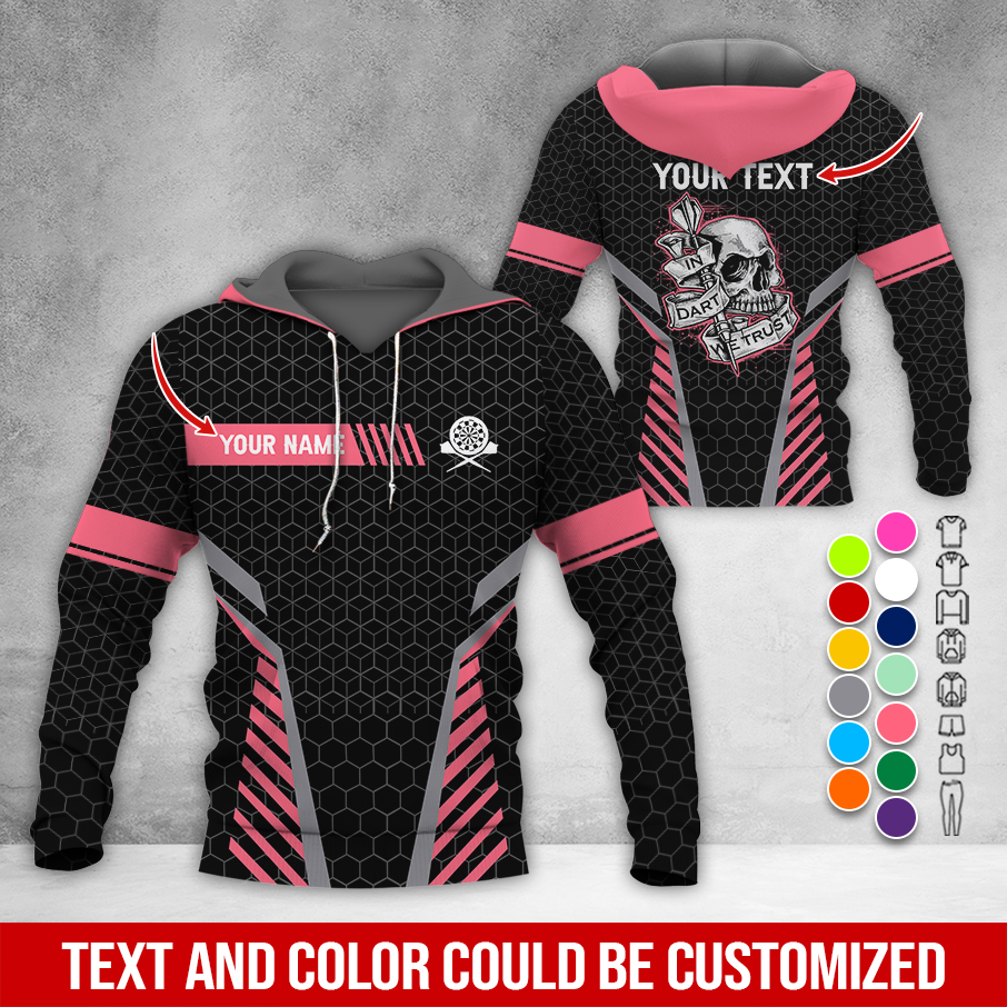 Personalized Skull Darts Premium Hoodie, Customized Name & Text Darts Hoodie, Honeycomb Pattern Hoodie, Perfect Gift For Darts Lovers, Darts Player