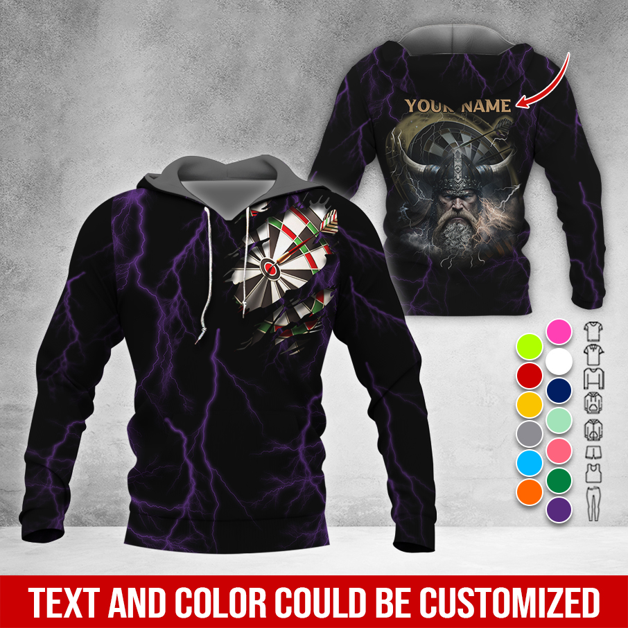 Customized Name Darts Premium Hoodie, Viking Men & Lightning Darts Hoodie, Perfect Gift For Darts Lovers, Friend, Family