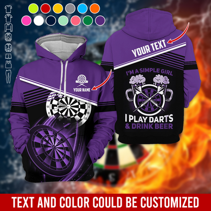 Customized Name & Text Darts Premium Hoodie, I'm A Simple Girl Darts Hoodie, Perfect Gift For Darts Lovers, Darts Player