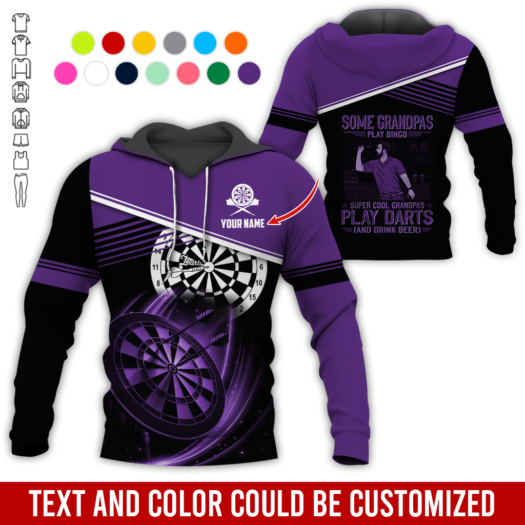 Customized Name & Text Darts Grandpa Premium Hoodie, Super Cool Grandpas Play Darts & Drink Beer Hoodie - Gift For Darts Lovers, Darts Players