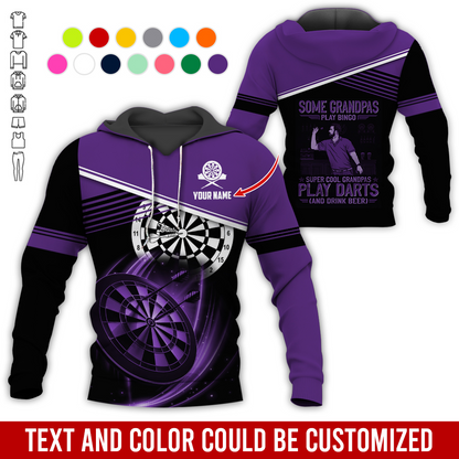 Customized Name & Text Darts Grandpa Premium Hoodie, Super Cool Grandpas Play Darts & Drink Beer Hoodie - Gift For Darts Lovers, Darts Players