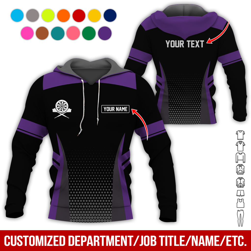 Customized Name & Text Darts Premium Hoodie, Grey Spot Pattern Darts Black Hoodie, Perfect Gift For Darts Lovers, Darts Player