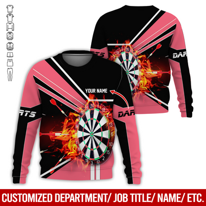 Customized Darts Sweatshirt, Personalized Name Darts Sweatshirt, Flaming Darts Pattern Sweatshirt, Perfect Gift For Darts Lovers, Darts Player