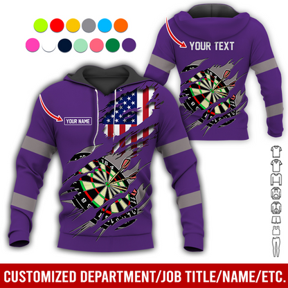 Personalized Darts American Flag Premium Hoodie, Customized Name & Text Darts Hoodie, Perfect Gift For Darts Lovers, Friend, Family