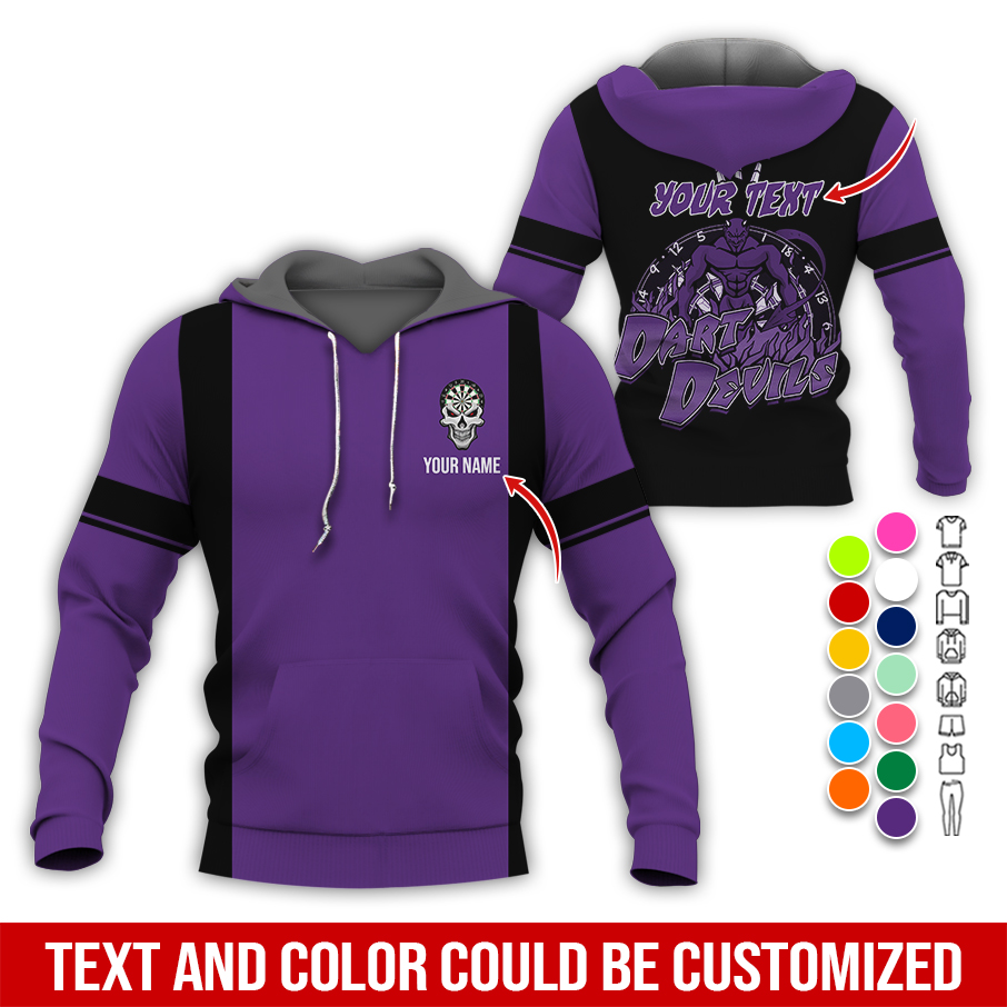 Customized Name Darts Skull Premium Hoodie, Personalized Name & Text Darts Hoodie, Darts Devils Hoodie, Perfect Gift For Darts Lovers, Friend, Family