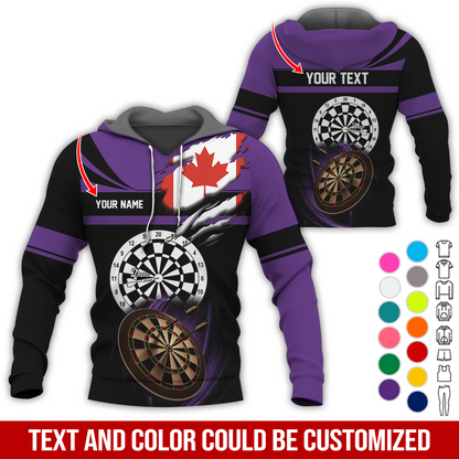 Customized Name & Text Darts Premium Hoodie, Canada Flag Pattern Darts Hoodie, Perfect Gift For Darts Lovers, Friend, Family