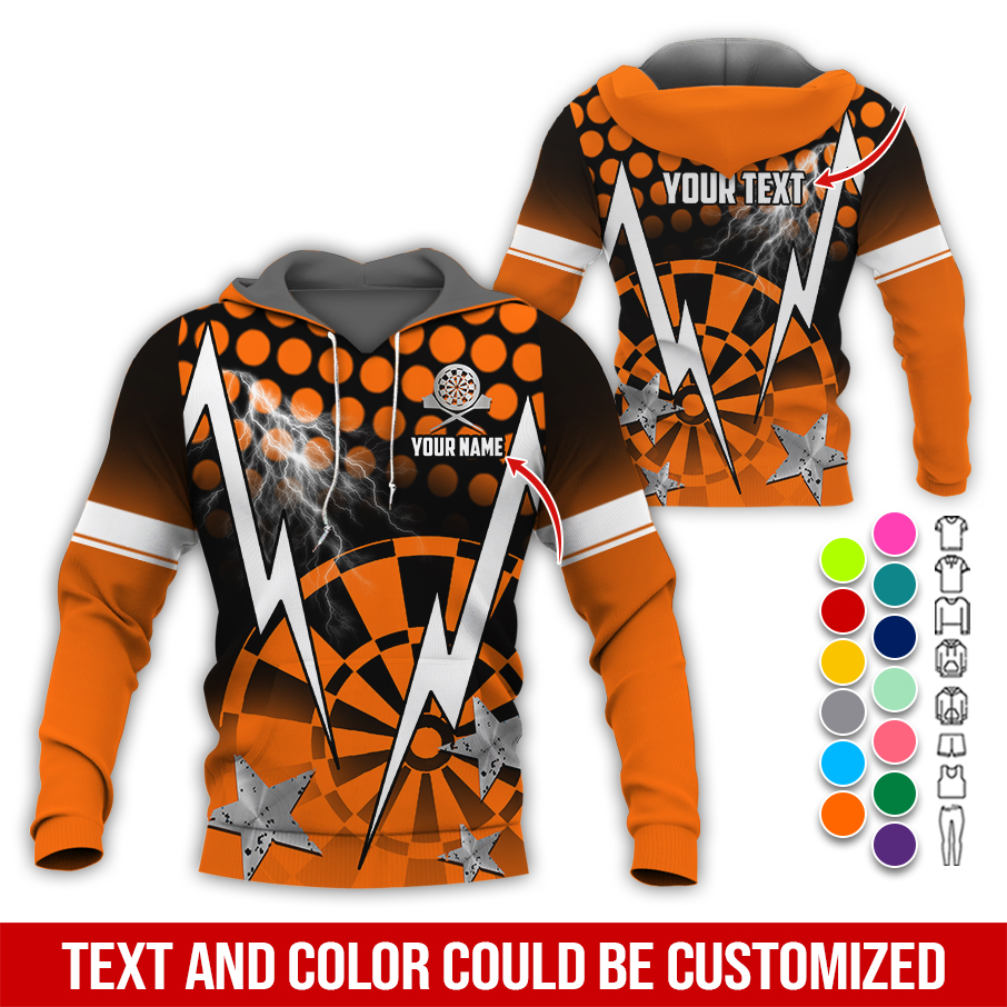 Personalized Lightning & Stars Darts Premium Hoodie, Customized Name & Text Darts Hoodie, Perfect Gift For Darts Lovers, Darts Player