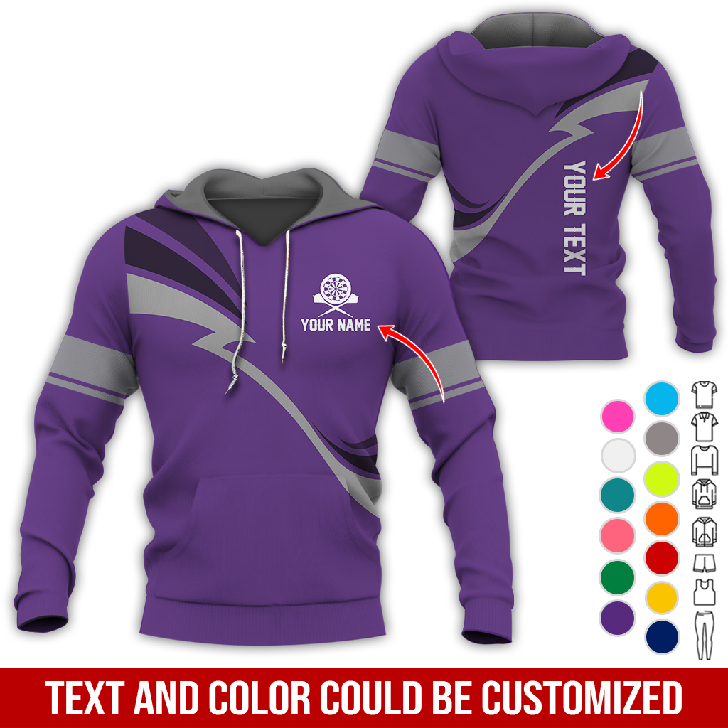 Personalized Darts Premium Hoodie, Customized Name & Text Lightning Pattern Darts Hoodie, Perfect Gift For Darts Lovers, Friend, Family