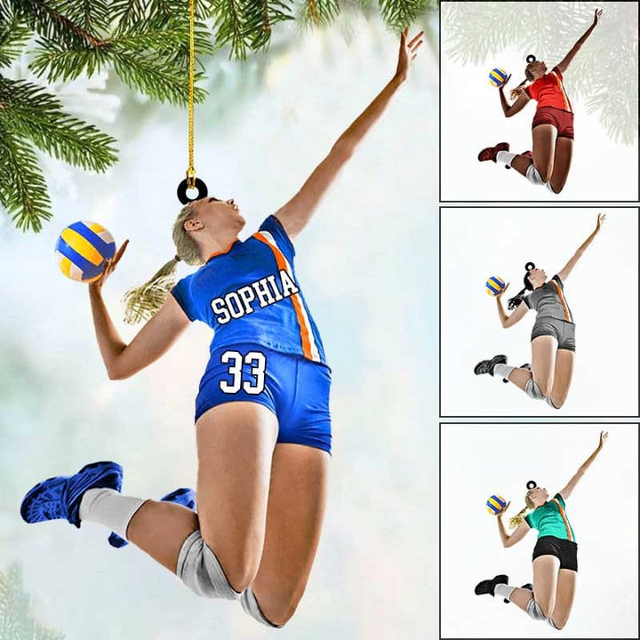 Custom Volleyball Acrylic Christmas Ornament, Personalized Volleyball Girl Pose Acrylic Ornament For Volleyball Lover, Christmas, New Year