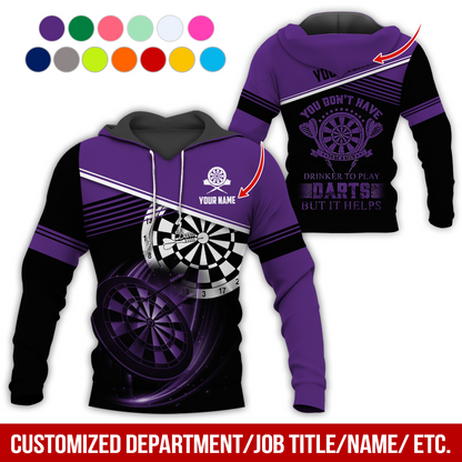 Customized Name & Text & Text Darts Premium Hoodie, You Don't have Drinker Yo Play Darts But It Helps Hoodie, Perfect Gift For Darts Lovers, Friend, Family