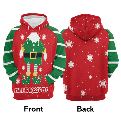 Bossy Elf Premium Christmas Hoodie, I'm The Bossu Elf Christmas Unisex Hoodie For Men & Women - Perfect Gift For Christmas, Family