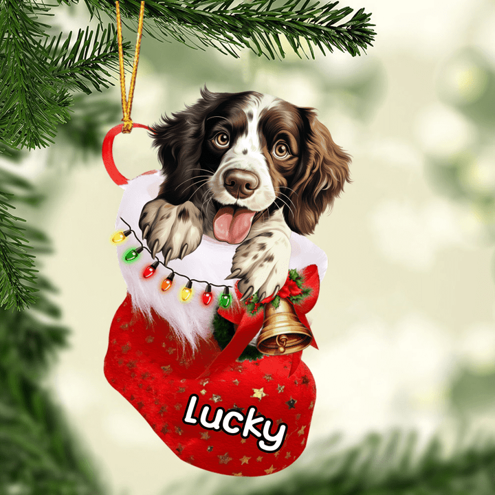 Custom Dog Acrylic Christmas Ornament, Personalized English Springer Spaniel In Stocking Christmas Acrylic Ornament for Dog Lover, New Year