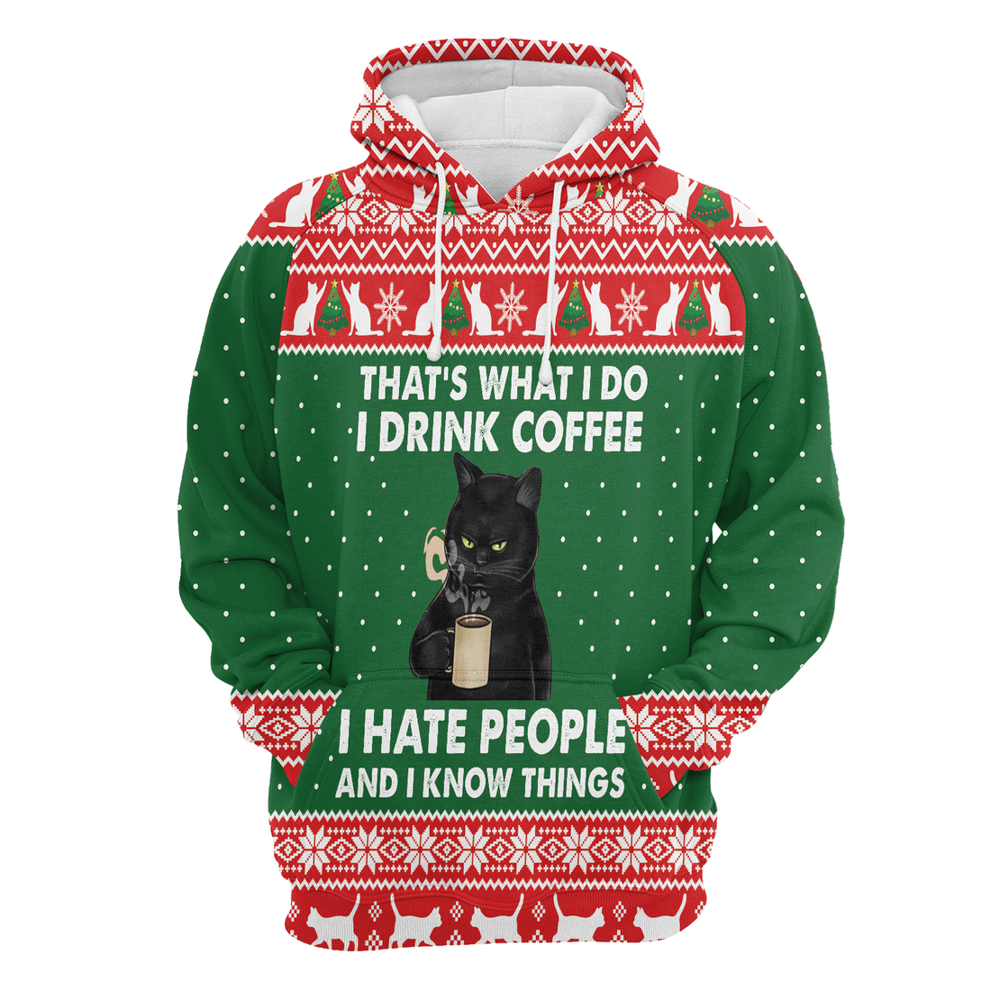 Black Cat Premium Christmas Hoodie, I Drink Coffee I hate People Unisex Hoodie For Men & Women - Perfect Gift For Christmas, Black Cat Lover