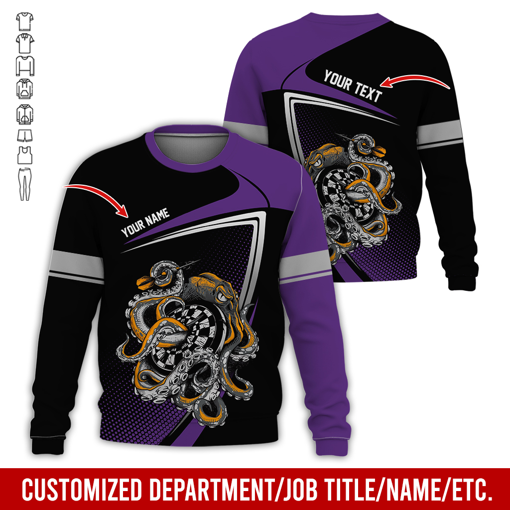 Customized Name & Text Darts Sweatshirt, Octopus & Dartboard Pattern Darts Shirts For Men & Women - Gift For Darts Lovers, Friend, Family