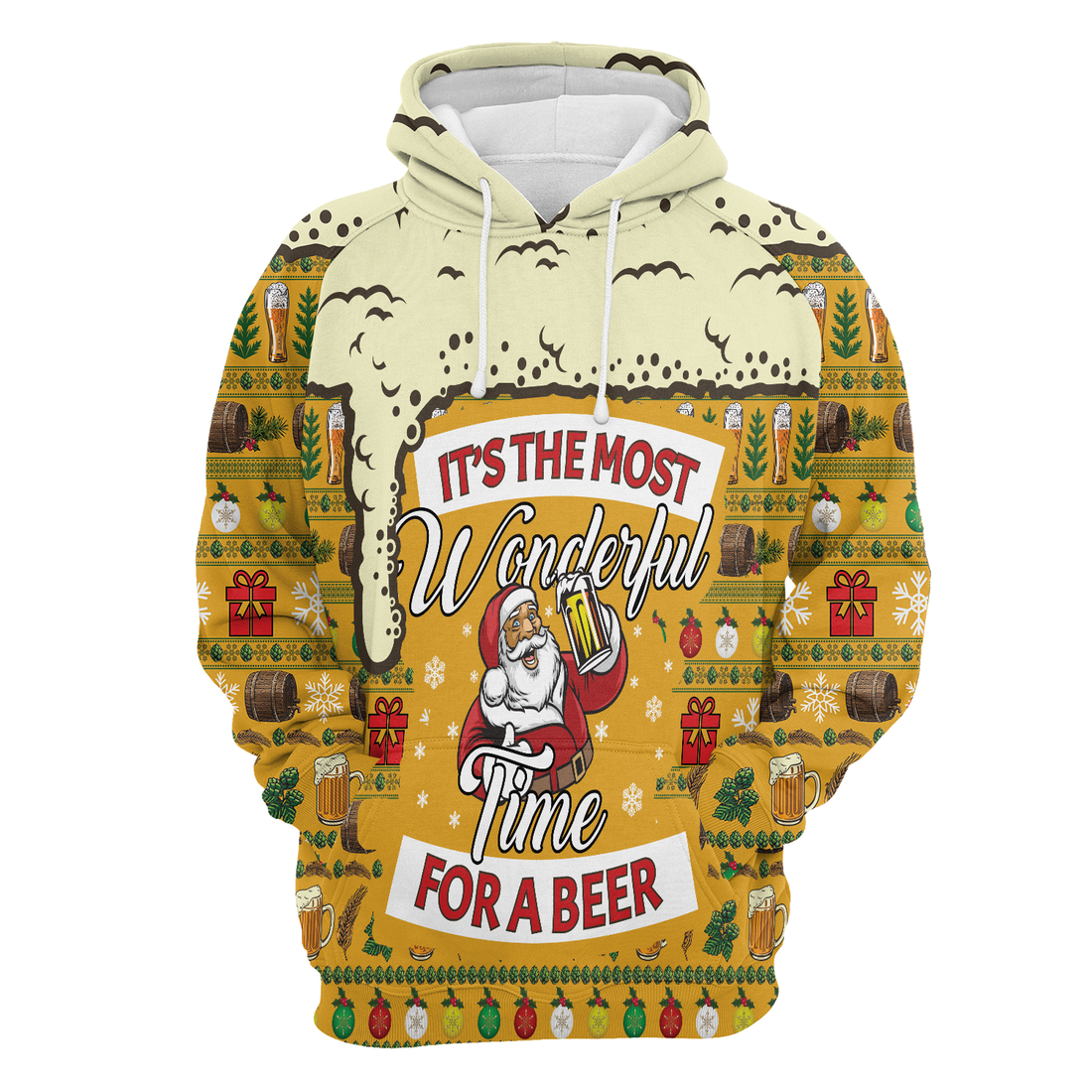 Santa & Beer Premium Christmas Hoodie, Christmas Most Wonderful Time For Beer Unisex Hoodie For Men & Women - Perfect Gift For Christmas, Beer Lover