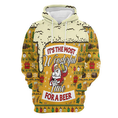 Santa & Beer Premium Christmas Hoodie, Christmas Most Wonderful Time For Beer Unisex Hoodie For Men & Women - Perfect Gift For Christmas, Beer Lover