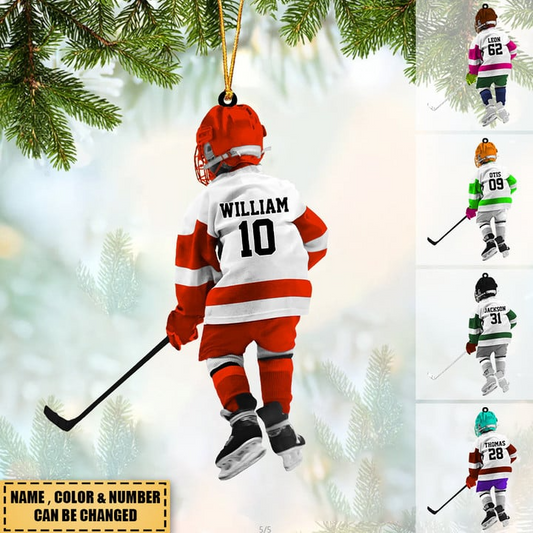 Custom Hockey Acrylic Christmas Ornament, Personalized Hockey Kid Acrylic Ornament For Hockey Lover, Christmas, New Year