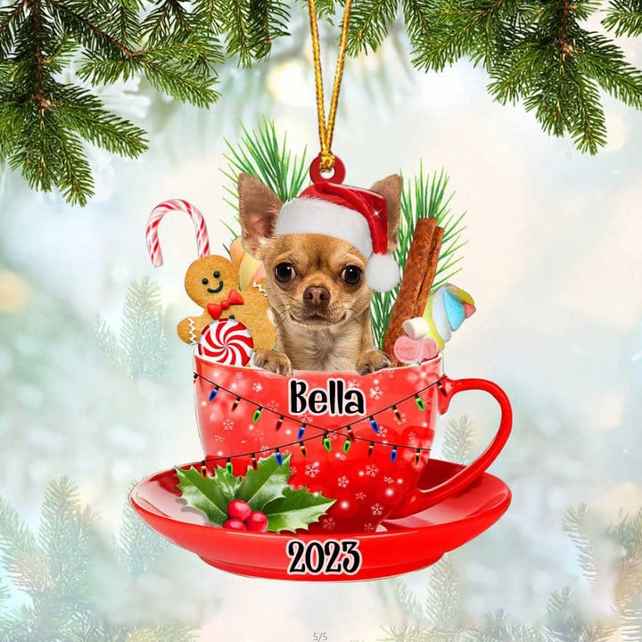 Custom Dog Acrylic Christmas Ornament, Personalized Yellowish Brown Chihuahua Christmas Acrylic Ornament for Dog Lover, Christmas, New Year