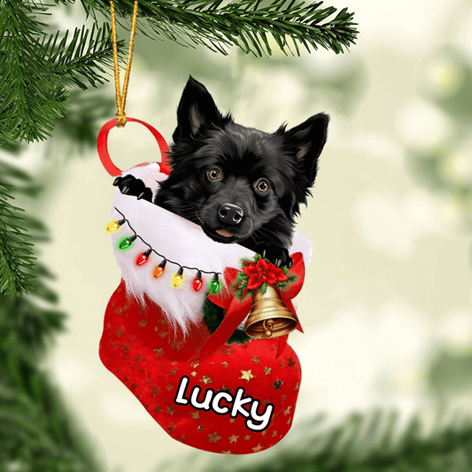 Custom Dog Acrylic Christmas Ornament, Personalized Schipperke In Stocking Christmas Acrylic Ornament for Dog Lover, New Year