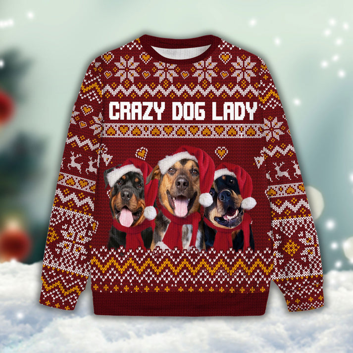 Custom Pet Sweater - Personalized Dog Photo Ugly Sweater, Funny Sweater Crazy Dog Lady Rosewood Color, Perfect Gift For Dog Lovers, Friend, Family