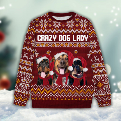 Custom Pet Sweater - Personalized Dog Photo Ugly Sweater, Funny Sweater Crazy Dog Lady Rosewood Color, Perfect Gift For Dog Lovers, Friend, Family