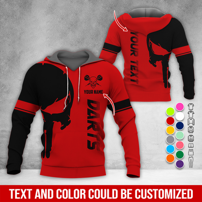 Customized Name & Text Darts Skull Premium Hoodie, Skull & Darts Pattern Hoodie, Perfect Gift For Darts Lovers, Friend, Family