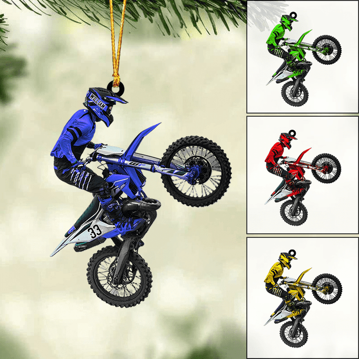 Custom Motocross Biker Acrylic Christmas Ornament, Personalized Motocross Biker Plying Acrylic Christmas Ornament For Motocross Lover