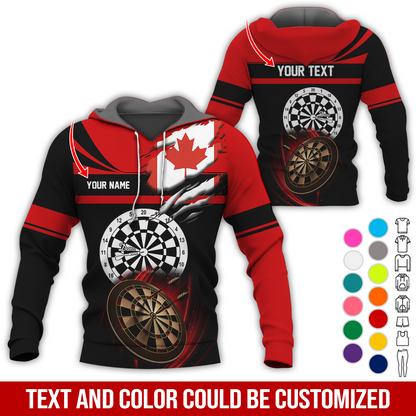 Customized Name & Text Darts Premium Hoodie, Canada Flag Pattern Darts Hoodie, Perfect Gift For Darts Lovers, Friend, Family