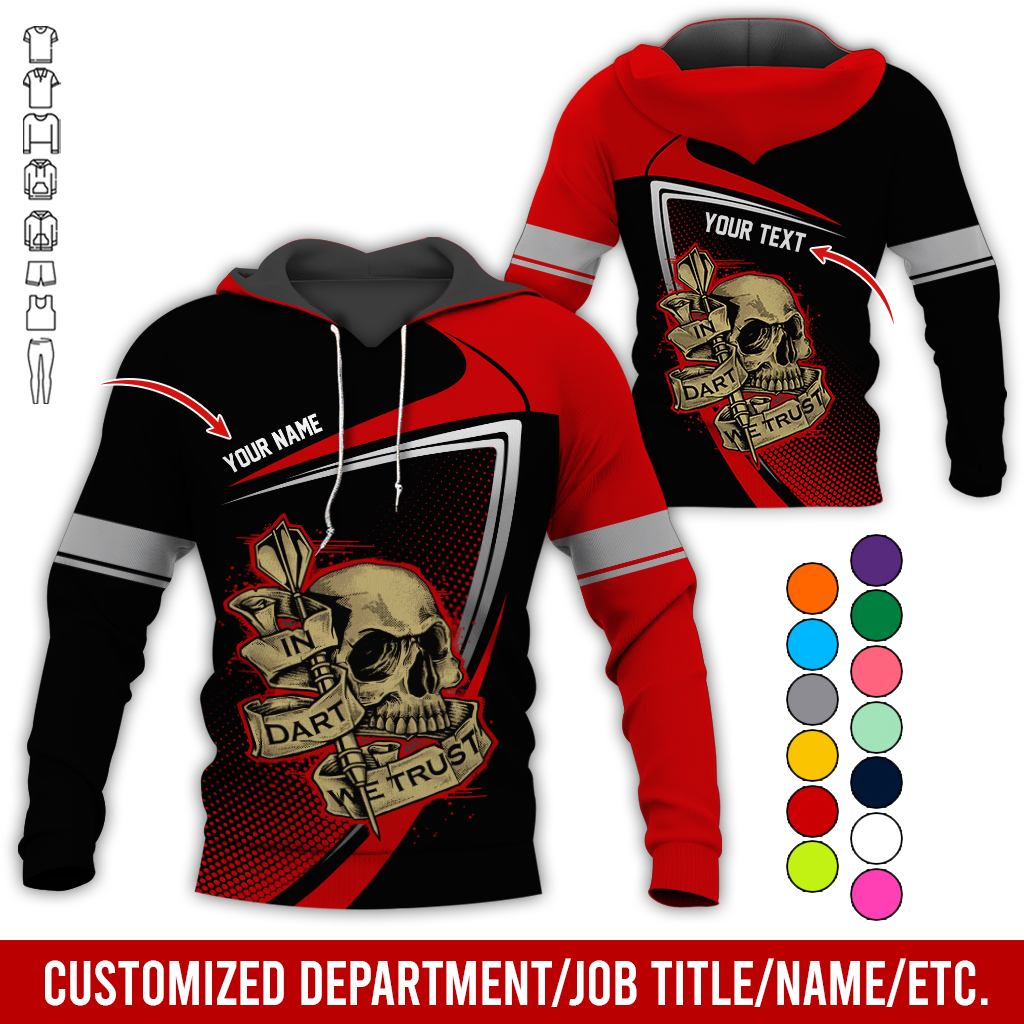 Customized Name & Text Darts Premium Skull  Hoodie, In Dart We Trust Hoodie For Men & Women - Gift For Darts Lovers, Friend, Family