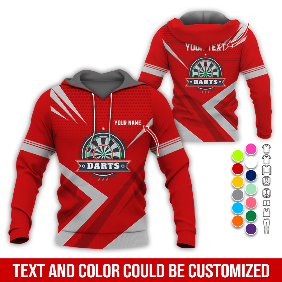 Personalized Name & Text Darts Premium Hoodie, 3 Star Darts Pattern Hoodie, Perfect Gift For Darts Lovers, Friend, Family