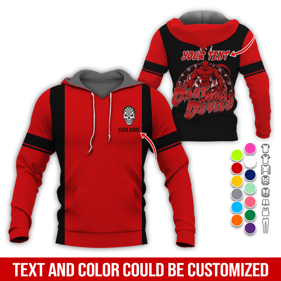 Customized Name Darts Skull Premium Hoodie, Personalized Name & Text Darts Hoodie, Darts Devils Hoodie, Perfect Gift For Darts Lovers, Friend, Family