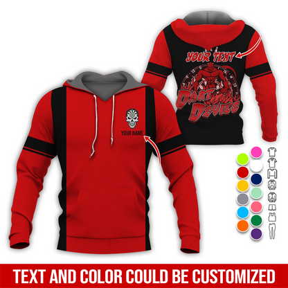 Customized Name Darts Skull Premium Hoodie, Personalized Name & Text Darts Hoodie, Darts Devils Hoodie, Perfect Gift For Darts Lovers, Friend, Family