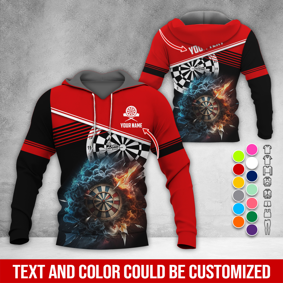 Personalized Name & Text Darts Premium Hoodie, Darts & Storm Pattern Hoodie, Perfect Gift For Darts Lovers, Friend, Family