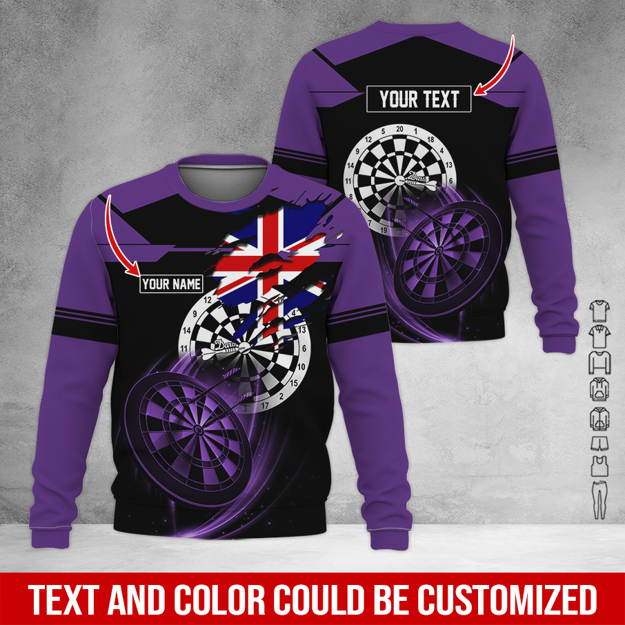 Customized Darts Sweatshirt, England Flag Pattern Sweatshirt For Men & Women, Perfect Gift For Darts Lovers, Friend, Family