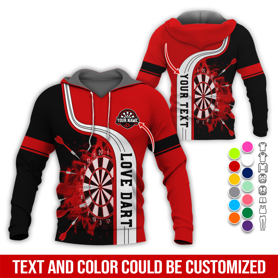 Customized Name & Text Darts Premium Hoodie, Darts Pattern Colorful Hoodie, Perfect Gift For Darts Lovers, Friend, Family