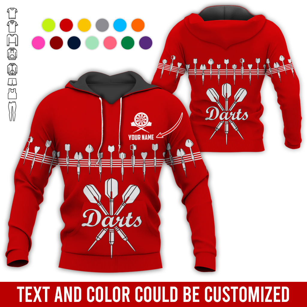 Customized Darts Premium Hoodie, Personalized Name Hoodie, Darts & Music Pattern Hoodie, Perfect Gift For Darts Lovers, Friend, Family