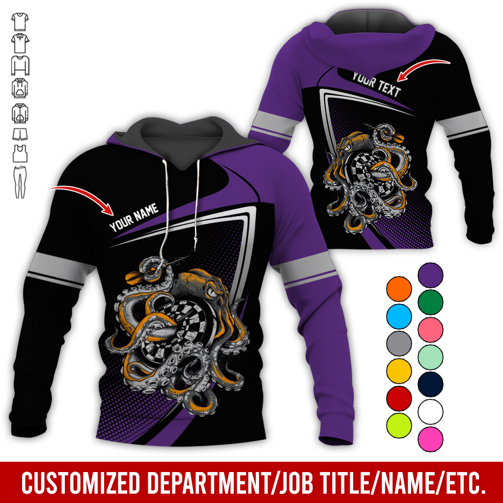 Customized Name & Text Darts Premium Hoodie, Octopus & Dartboard Pattern Darts Hoodie For Men & Women - Gift For Darts Lovers, Friend, Family