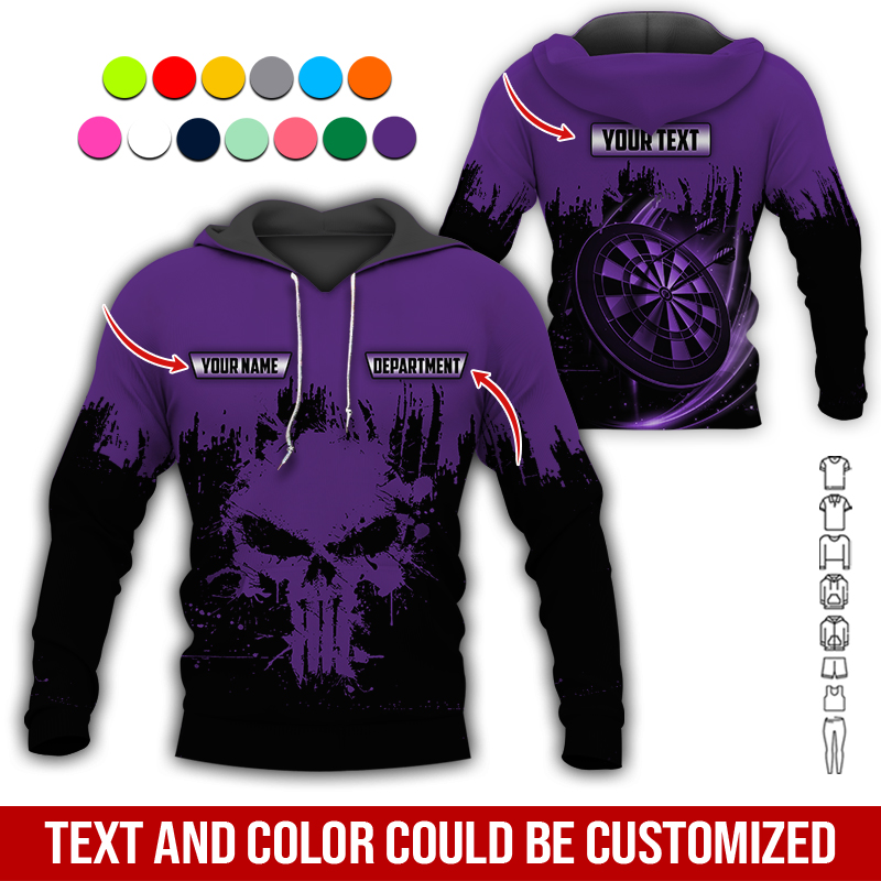 Personalized Darts Skull Premium Hoodie ,Customized Name Text & Department Darts Hoodie, Perfect Gift For Darts Lovers, Darts Player