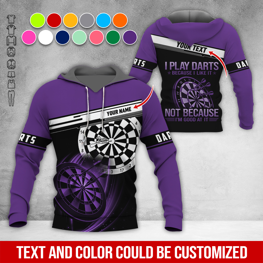 Customized Name & Text Darts Premium Hoodie, I Play Darts Because I Like It Not Because I'm Good At It Darts Hoodie, Perfect Gift For Darts Lovers, Darts Player