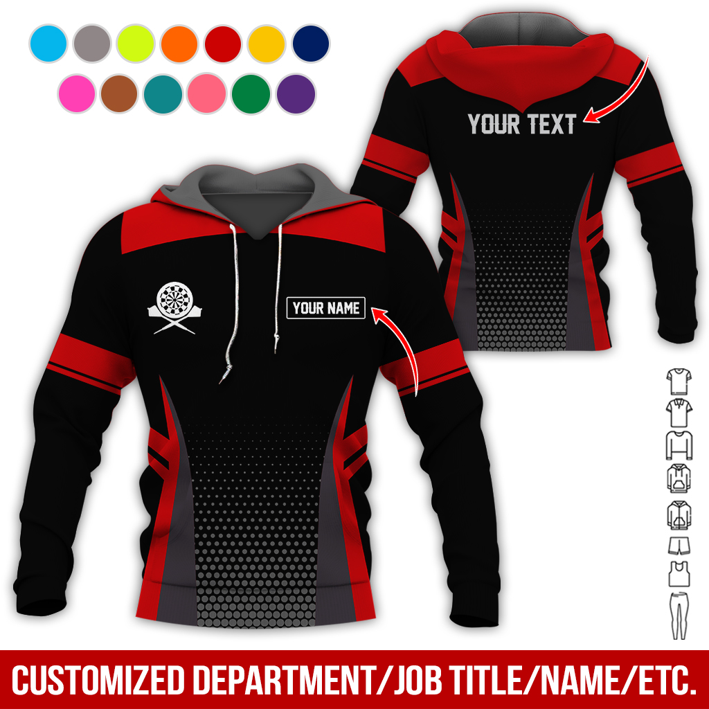 Customized Name & Text Darts Premium Hoodie, Grey Spot Pattern Darts Black Hoodie, Perfect Gift For Darts Lovers, Darts Player