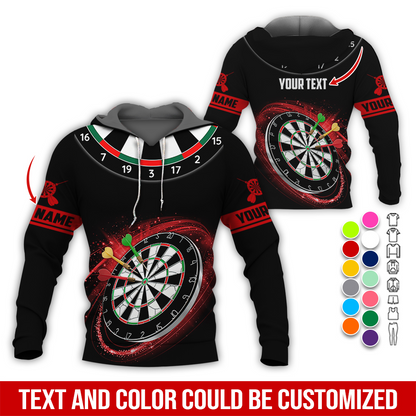 Customized Name & Text Darts Premium Hoodie, Darts Pattern Black Hoodie, Perfect Gift For Darts Lovers, Friend, Family