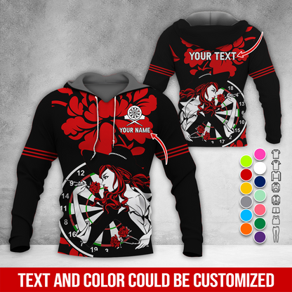 Customized Name & Text Darts Rose Premium Hoodie, Darts & Rose Girl Hoodie, Perfect Gift For Darts Lovers, Friend, Family