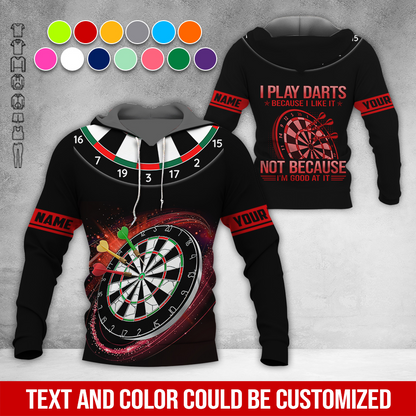 Customized Name Darts Premium Hoodie, I Play Darts Because I Like It Not Because I'm Good At It Darts Black Hoodie, Perfect Gift For Darts Lovers, Darts Player