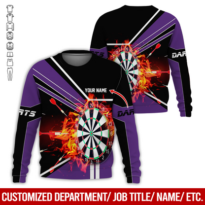 Customized Darts Sweatshirt, Personalized Name Darts Sweatshirt, Flaming Darts Pattern Sweatshirt, Perfect Gift For Darts Lovers, Darts Player