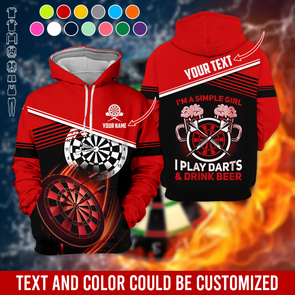 Customized Name & Text Darts Premium Hoodie, I'm A Simple Girl Darts Hoodie, Perfect Gift For Darts Lovers, Darts Player