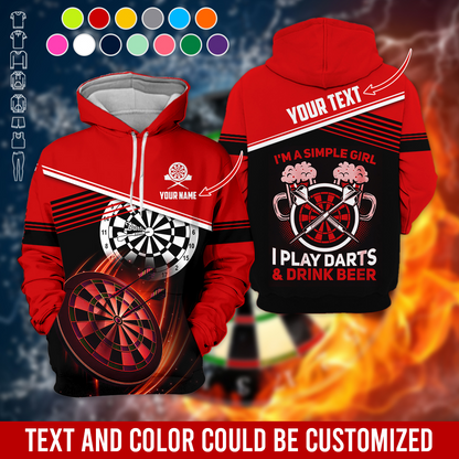 Customized Name & Text Darts Premium Hoodie, I'm A Simple Girl Darts Hoodie, Perfect Gift For Darts Lovers, Darts Player